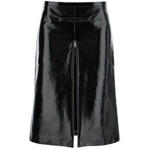 Chic Vinyl Midi Skirt with Front Slit